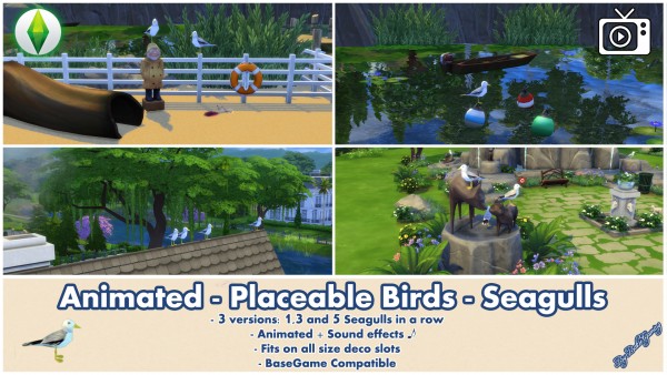 Mod The Sims: Animated   Placeable Birds   Seagulls by Bakie
