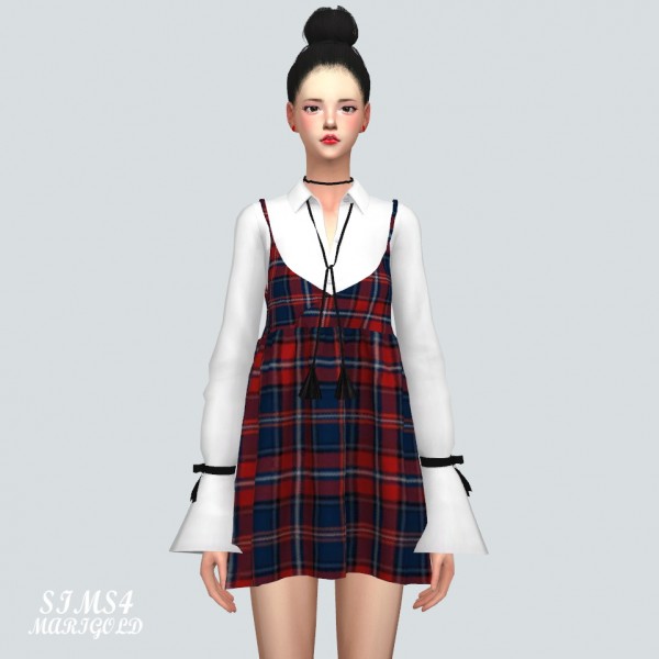  SIMS4 Marigold: Bustier Mini Dress With Trumpet Sleeve Shirt