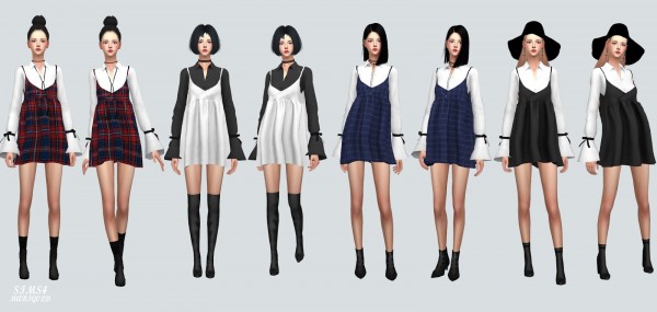  SIMS4 Marigold: Bustier Mini Dress With Trumpet Sleeve Shirt