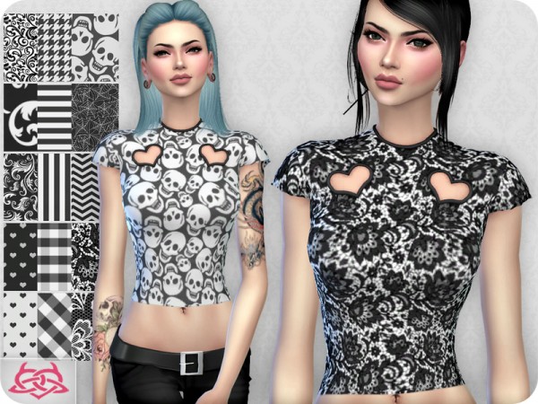  The Sims Resource: My love black and white top by Colores Urbanos
