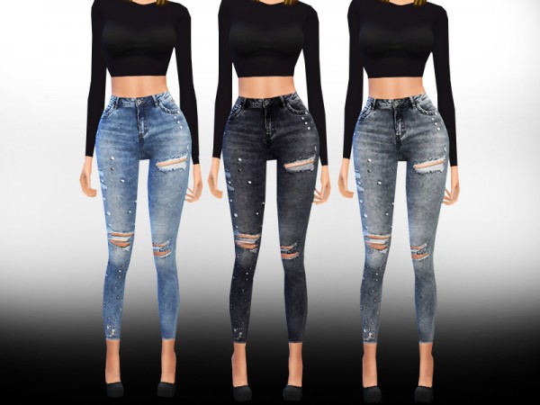  The Sims Resource: Only Pearl Embellished Skinny Jeans by Saliwa