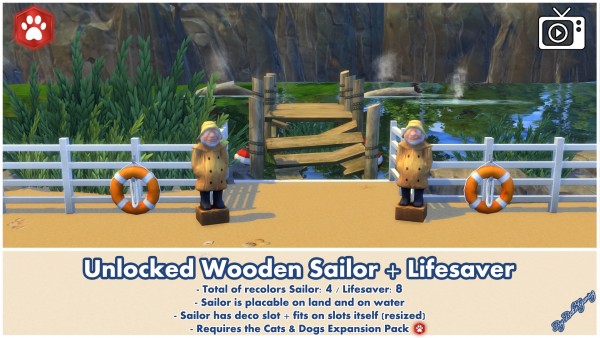  Mod The Sims: Unlocked Wooden Sailor Statue and Lifesaver by Bakie
