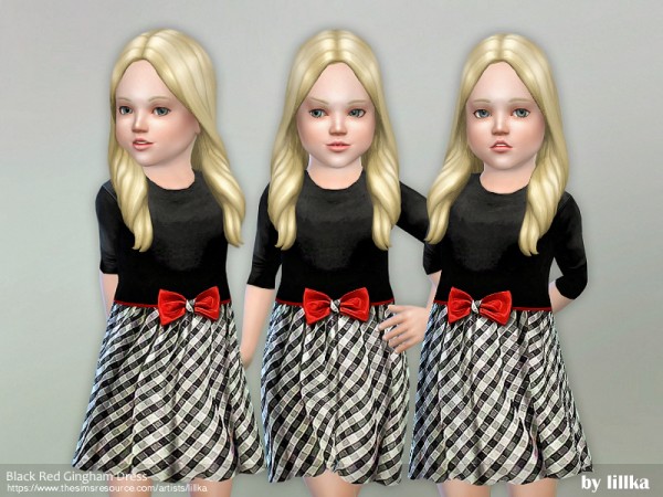  The Sims Resource: Black Red Gingham Dress by lillka