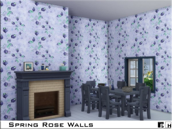 The Sims Resource: Spring Rose Walls by Pinkfizzzzz
