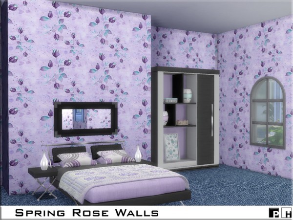  The Sims Resource: Spring Rose Walls by Pinkfizzzzz