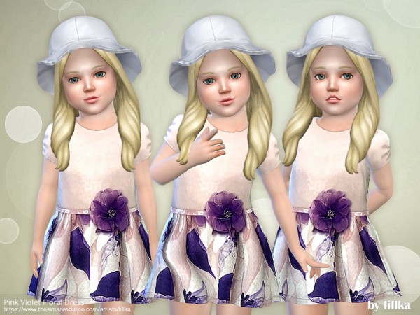  The Sims Resource: Pink Violet Floral Dress by lillka
