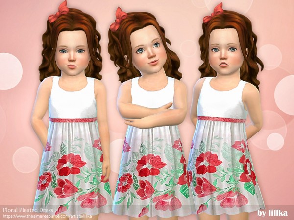  The Sims Resource: Floral Pleated Dress by Lillka