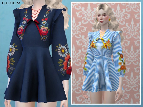  The Sims Resource: Dress with Embroidery by ChloeMMM