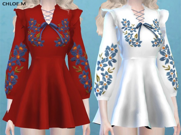  The Sims Resource: Dress with Embroidery by ChloeMMM