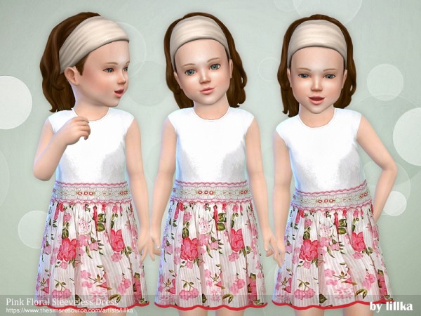  The Sims Resource: Pink Floral Sleeveless Dress by lillka