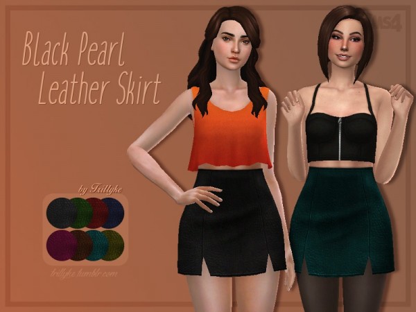  The Sims Resource: Black Pearl Leather Skirt by Trillyke