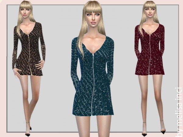  The Sims Resource: Sequin Zip Front Mini Dress by melisa inci