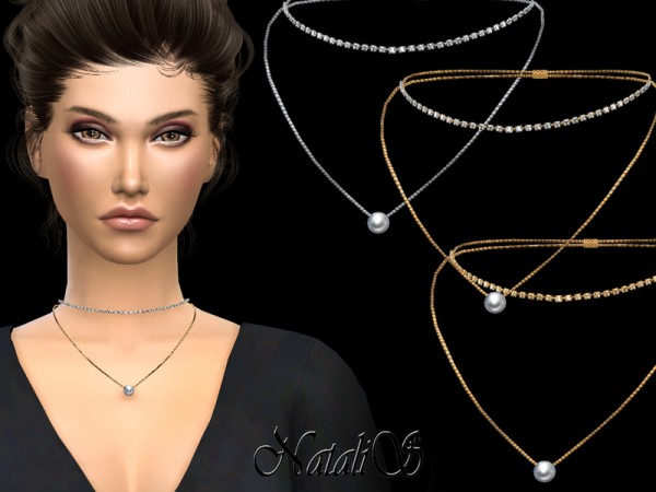  The Sims Resource: Double necklace with crystals and pearl by NataliS