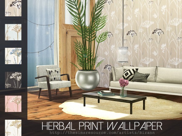  The Sims Resource: Herbal Print Wallpaper by Rirann