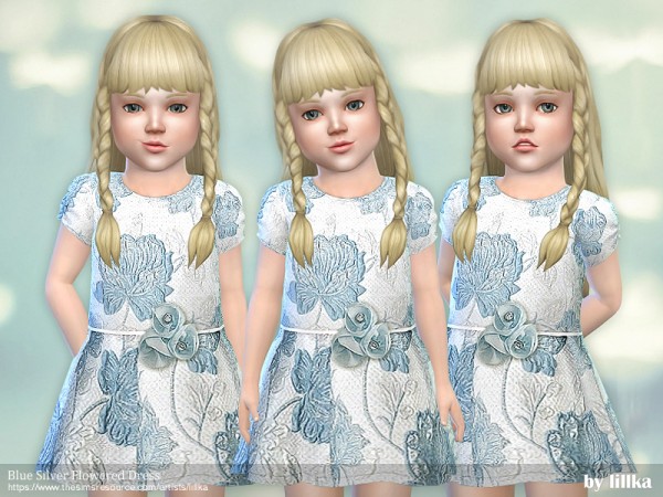  The Sims Resource: Blue Silver Flowered Dress by lillka