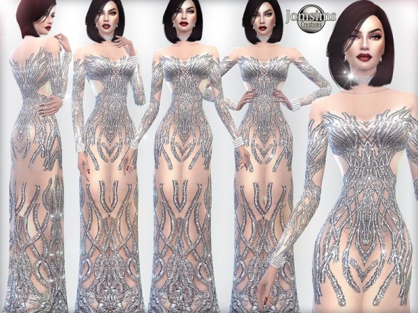  The Sims Resource: Asled cocktail dress by jomsims