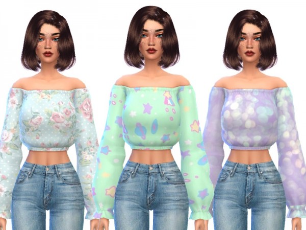  The Sims Resource: Kawaii Shoulder less Cropped Top by Wicked Kittie