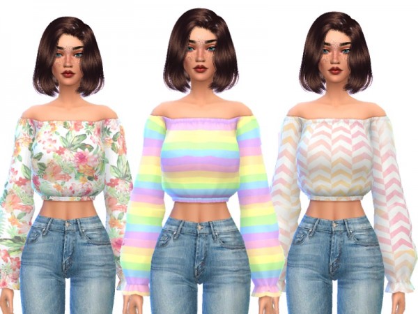  The Sims Resource: Kawaii Shoulder less Cropped Top by Wicked Kittie