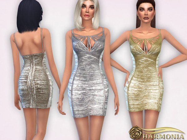  The Sims Resource: Cutout Metallic Bandage Mini Dress by Harmonia
