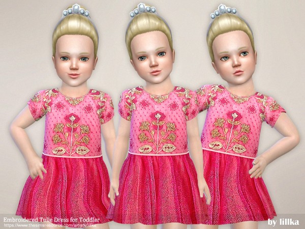  The Sims Resource: Embroidered Tulle Dress for Toddler by lillka