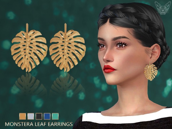  The Sims Resource: Monstera Leaf Earrings by feyona