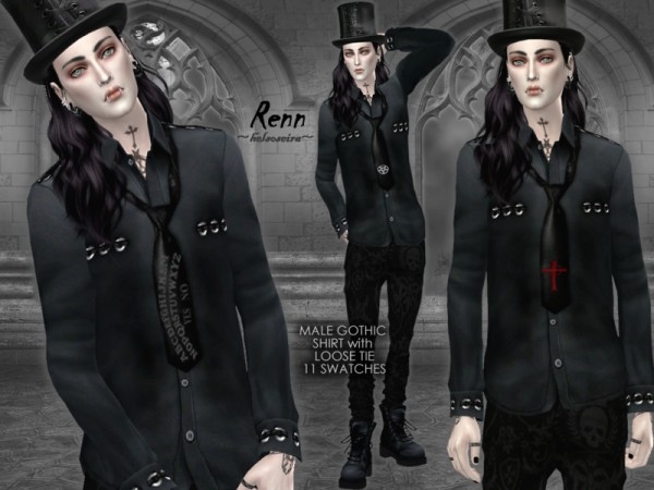  The Sims Resource: Renn   Gothic Shirt with Loose Tie by Helsoseira