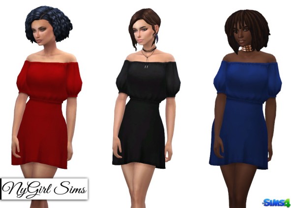  NY Girl Sims: Off Shoulder Puff Sleeve Dress