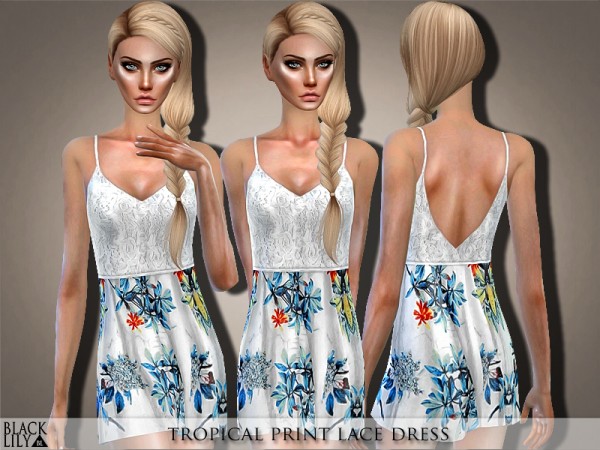  The Sims Resource: Tropical Print Lace Dress by Black Lily