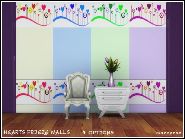  The Sims Resource: Hearts Frieze Walls by marcorse