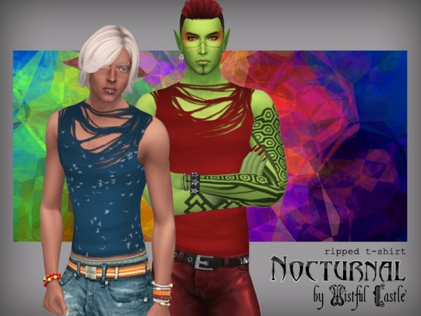  The Sims Resource: Nocturnal   ripped t shirt by WistfulCastle