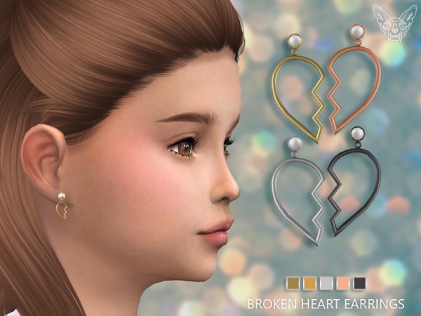  The Sims Resource: Broken Heart Earrings For Kids by feyona