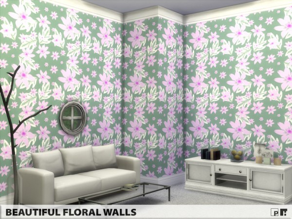  The Sims Resource: Beautiful Floral Walls by Pinkfizzzzz