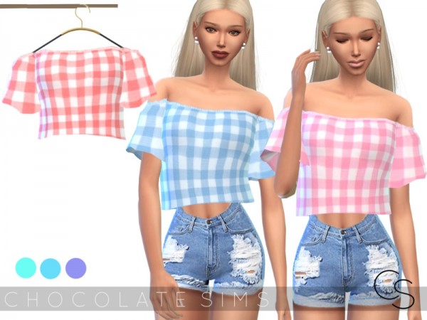  The Sims Resource: Off Shoulder Crop Top Elena by MissSchokoLove