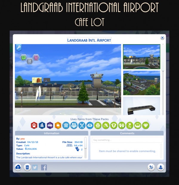  Mod The Sims: Landgraab International Airport Cafe Lot   NO CC by Simmiller
