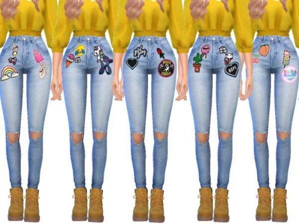  The Sims Resource: Kawaii Patched Jeans by Wicked Kittie