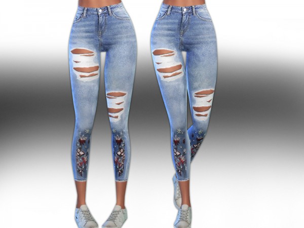  The Sims Resource: Embroidery Buttom Straight Jeans by Saliwa