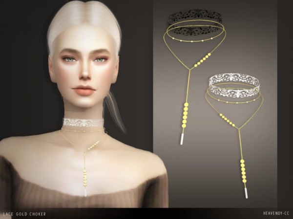 The Sims Resource: Lace Gold Choker by Heavendy cc