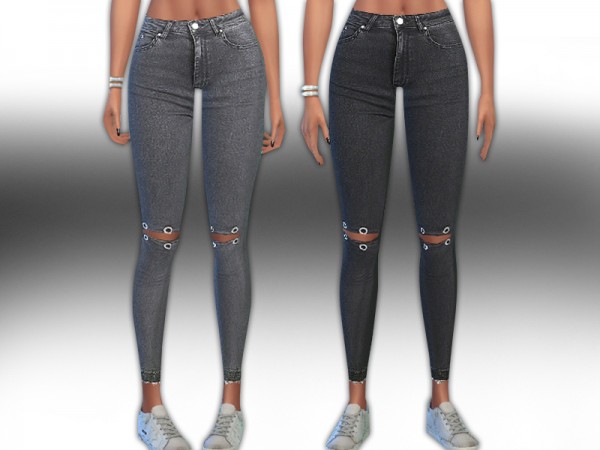  The Sims Resource: Slit Eyelet Knee Jeans by Saliwa