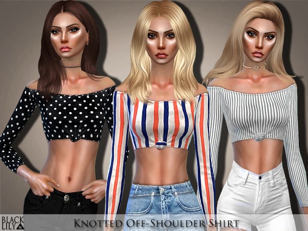  The Sims Resource: Knotted Off Shoulder Shirt by Black Lily