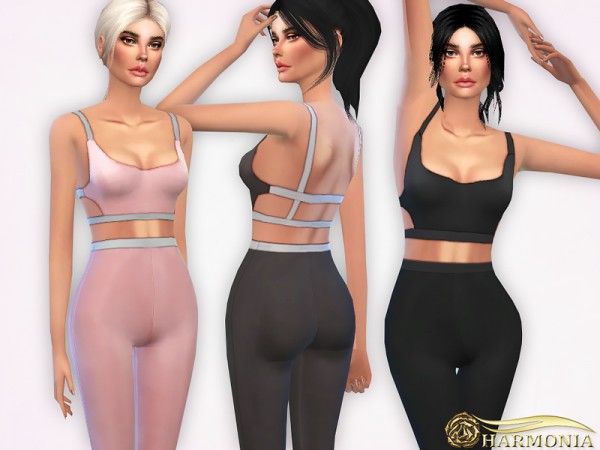  The Sims Resource: Caged Back Contrast Sports Bra by Harmonia