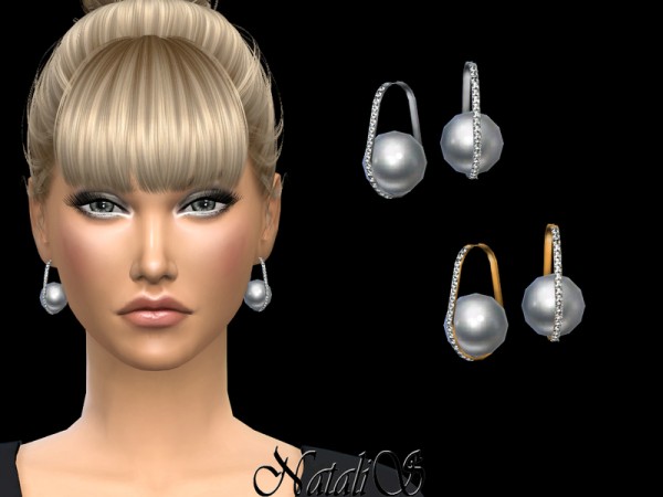  The Sims Resource: Oval hoop earrings with pearl  by NataliS