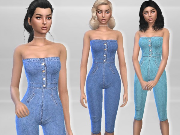  The Sims Resource: Strapless Denim Jumpsuit by Puresim