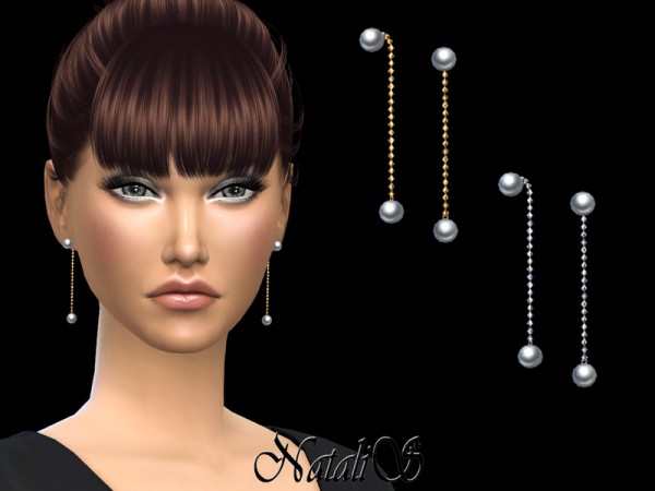  The Sims Resource: Double pearl chain earrings by NataliS