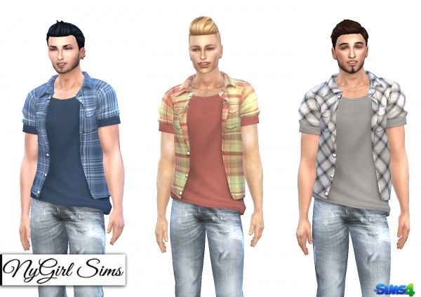  NY Girl Sims: Open Plaid Button Up with Tee