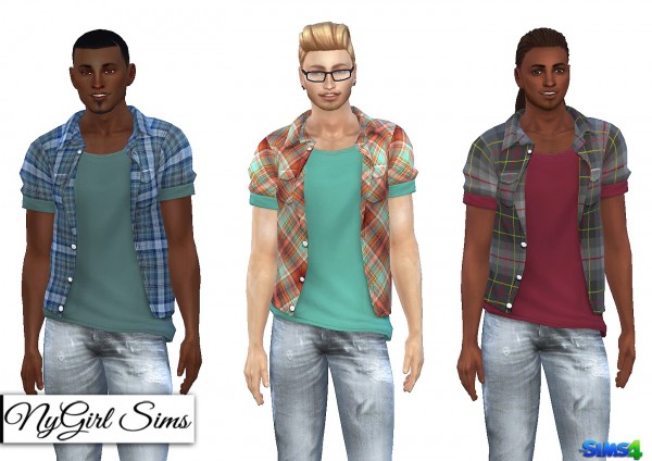 NY Girl Sims: Open Plaid Button Up with Tee • Sims 4 Downloads