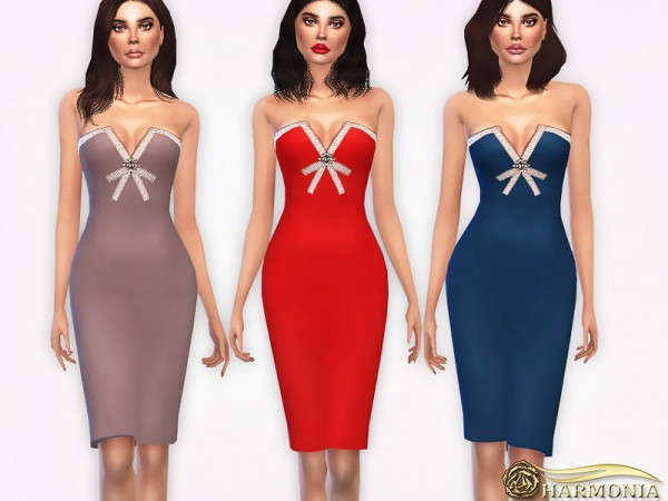  The Sims Resource: Jewel Trimmed Midi Dress by Harmonia