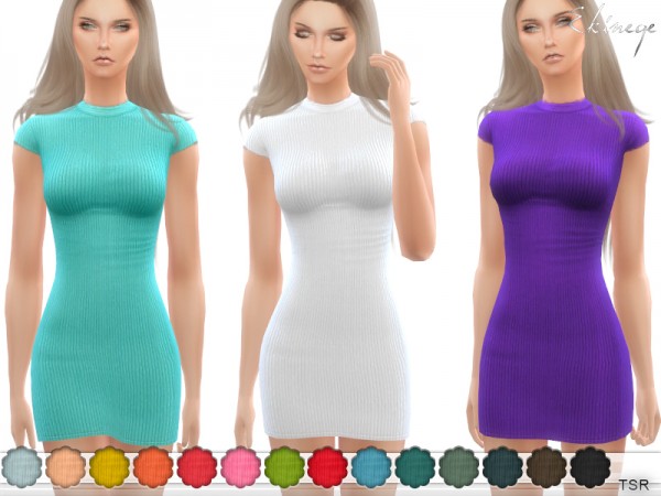  The Sims Resource: Ribbed Cap Sleeve Bodycon Dress by ekinege