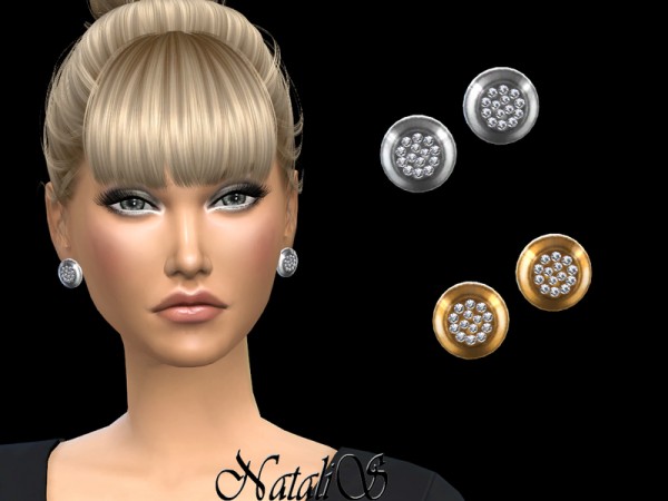  The Sims Resource: Round stud earrings with crystals by NataliS