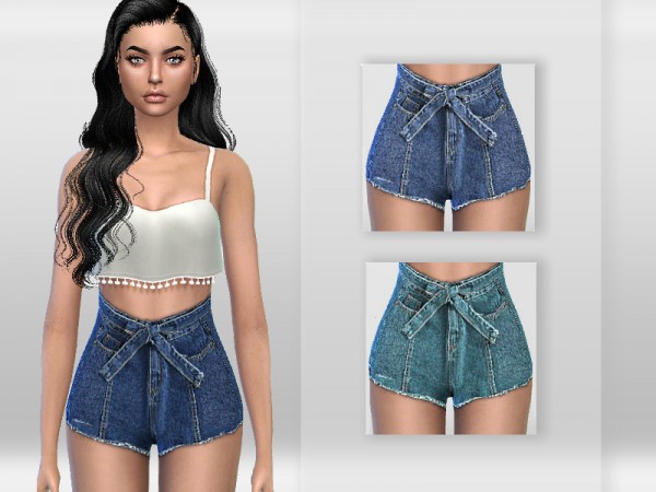  The Sims Resource: Tie Front Denim Shorts by Puresim