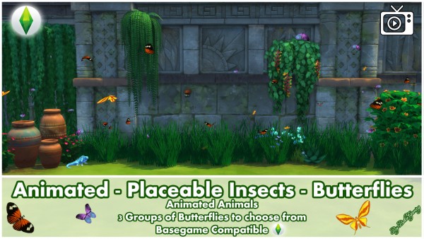  Mod The Sims: Animated   Placeable Insects   Jungle Butterflies by Bakie